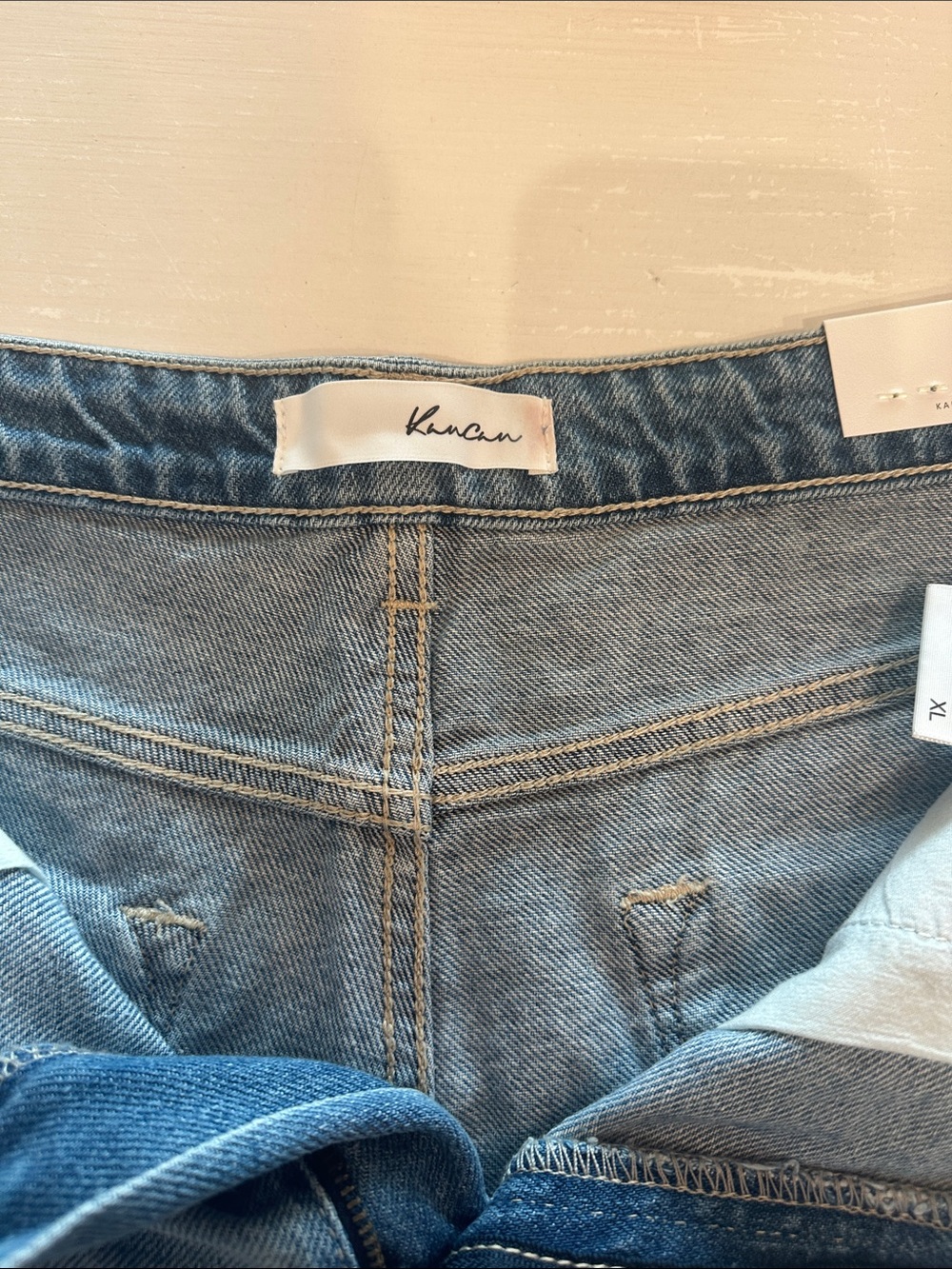 KanCan Light Blue Denim Jean Shorts with Frayed Hem - Picture 4 of 4